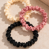 Cream, pink and black satin scrunchies
