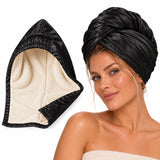 Black Silk Towel Turban worn, with towelling lining shown